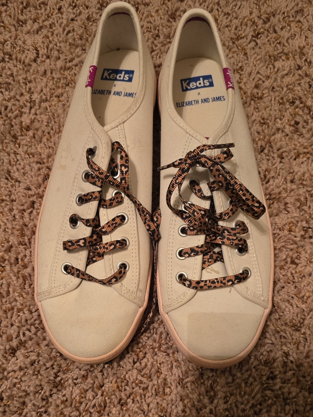 Keds Cream Canvas Sneakers with Leopard-Print Laces